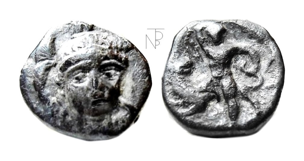 ITALIA antica (Calabria-Taranto) Diobolo Atena-Ercole su Leone