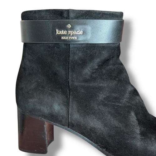 Kate Spade Morgan Black Suede Ankle Boots Heel Zip Up Leather Accent Size 10 - Picture 17 of 18
