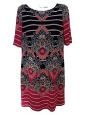 ELIZA J Striped Blue Pink White Paisley Shift Dress, Size 8P