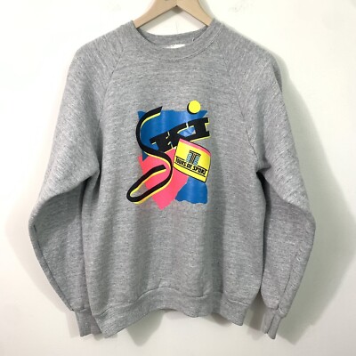 Vintage 90s Tours De Sport Ski Crewneck Sweatshirt Unisex Gray Neon Size L