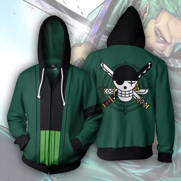 One Piece Roronoa Zoro Hoodies 3D Print Pullover Sweatshirt Jacket Coat Costume