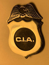 C.I.A. BADGE VINTAGE 1970's HIPPIE HEADSHOP 2"x 3" INCH METAL NOVELTY ITEM