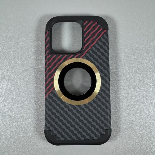 Funda para iPhone 14 Pro - Patrón de Fibra de Carbono Rojo | Círculo Magnético Dorado - Imagen 15 de 16