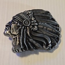 INDIAN HEAD CHIEF / FEATHERS Metal Belt Buckle