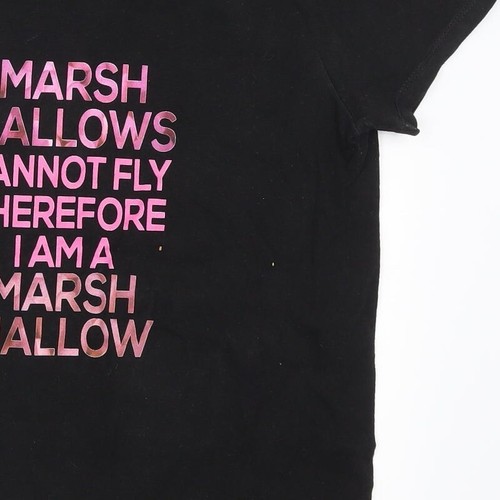 Hanes Womens Black Cotton Blend T-Shirt Size S - Marshmallows Can Not - Picture 10 of 12