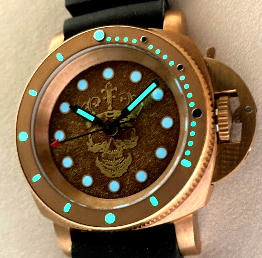 Custom Mod 41mm BRONZE Skull Biker NH35 Marina Diver Sapphire - Main Image