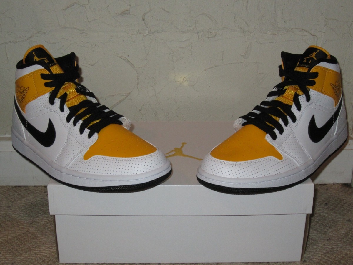 Nike Air Jordan 1 Mid White Black University Gold Women's 11