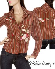 Brand New Women's Long Sleeve Shirt Brown Stripe S/M/L Worldwide Shipping 