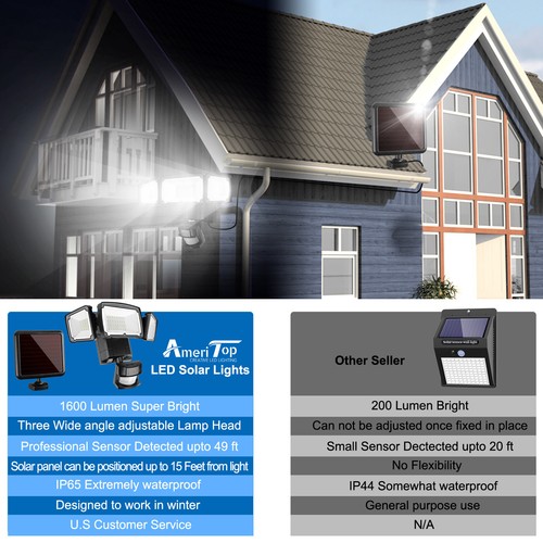 Solar Lights Motion Sensor Security LED Waterproof Adjustable Head Black - Picture 9 of 9