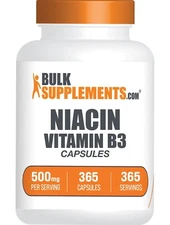 BulkSupplements Niacin (Vitamin B3) 365 Capsules - 500mg Per Serving