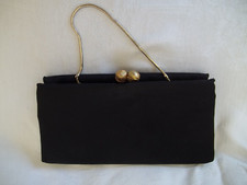 Vintage After Five Satin Black Evening Purse w/ Coin Purse Kiss Clasp