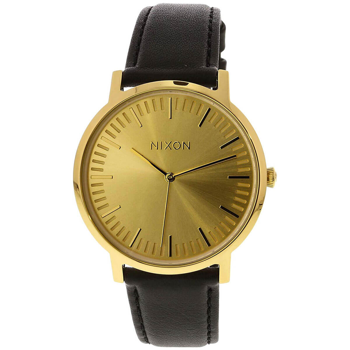 Мужские кожаные кварцевые часы с золотым циферблатом Nixon A1058510 Porter