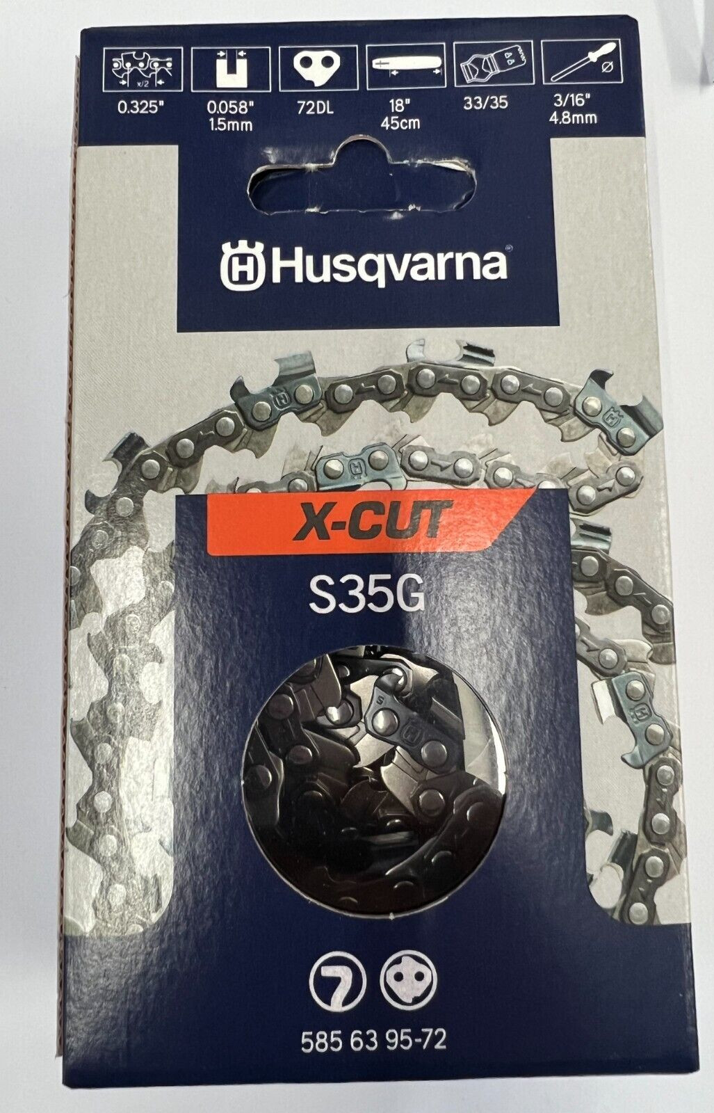 Husqvarna Chainsaw Chain X-Cut S35G x 72DL 18"" .325 058 for 545 555 550 560xp