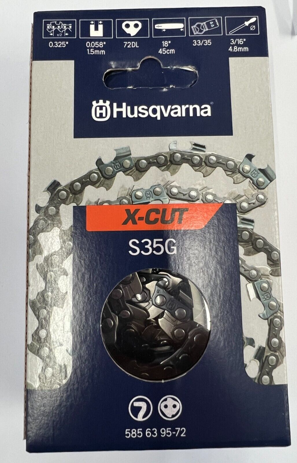 Husqvarna Chainsaw Chain X-Cut S35G x 72DL 18"" .325 058 for 545 555 550 560xp