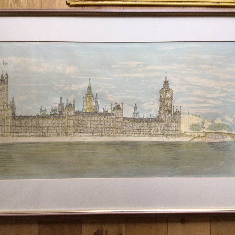 Large Vintage Framed Pen & Ink Drawing Of The Houses Or Parliament London - Image 3 of 4