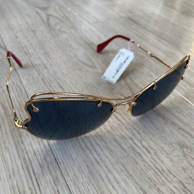 Miu Miu SMU 56R 7O3-1V1 Gold Blue New Authentic Sunglasses