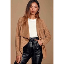 Nwt Lulus Wild At Heart Vegan Suede Moto Jacket In Tan Sz Xs Msrp $70