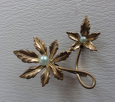 Broche Florale VINTAGE Années 1920 - Métal Doré Et Galalithe/Nacre - Occasion