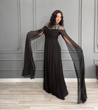 Georgette SALE Eid Farasha Abaya Dress Fancy Long Black Gown Kaftan Moroccan
