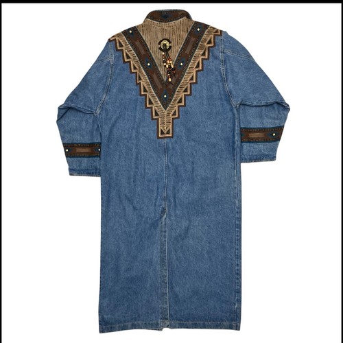Vintage Sunbelt 90s Hand Painted Southwestern Maxi Denim Jacket Trenchcoat L - Bild 9 von 19