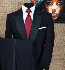 JOS. A BANK Men  s 44 R TWO-PIECE TUXEDO Pure Wool Black Satin Lapels and Buttons