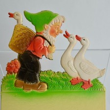 Vintage Germany Pressed Cardboard Calendar Topper Man Geese