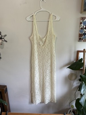 Vintage Victorias Secret Gold Label White Lace Floor Length See Through Dress