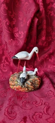Santon Cigogne Cigogneaux Creche Platre - Photo 1/4
