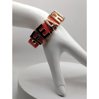 BCBGeneration FEARLESS Slide Charm Leather Snap Cuff Bracelet Pink and RoseGold