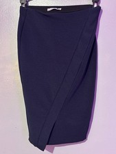 Zara Trafaluc Collection Navy Ribbed Faux-Wrap Pencil Midi Skirt