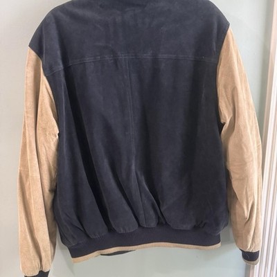 Roundtree & Yorke Leather Bomber Jacket Full Zip Genuine Leather Blue Brown Larg