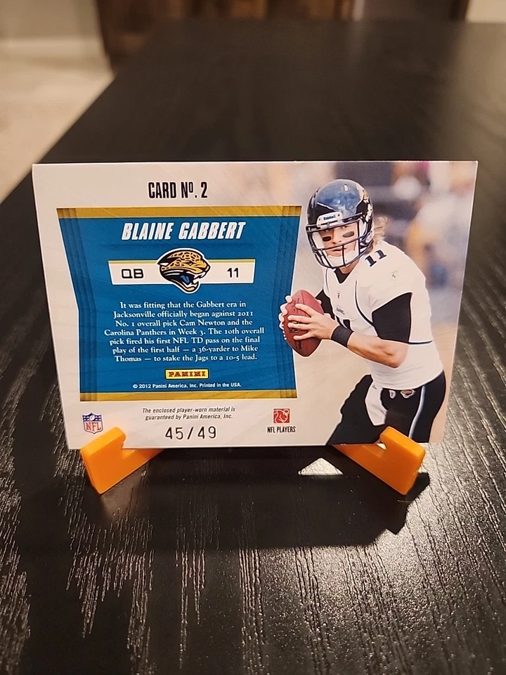2011 Panini Totally Certified - Certified Future Materials Blaine Gabbert #2 /49 - Image 2 of 2