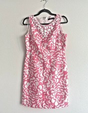 Eliza J Pink White Floral Linen Blend Beaded Neck Sheath Dress - 8P