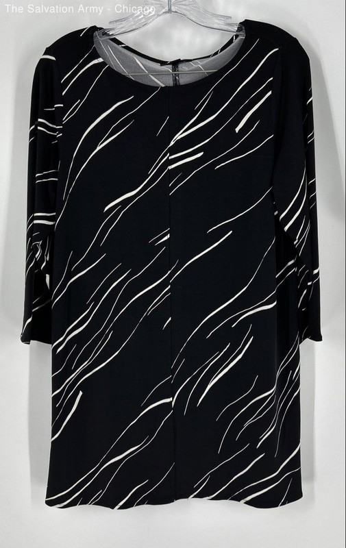 Alfani Womens Black White Abstract 3/4 Sleeve Tunic Blouse Top Size Medium