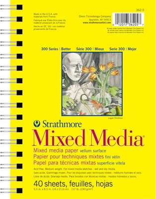 Strathmore 300 Series Mixed Media Paper Pad, Side Wire Bound, 5.5X8.5 Inches, 40