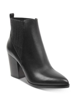 MARC FISHER Womens Black Heel Pull-Tab Alva Slip On Leather Booties 5.5 M