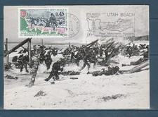 carte 1er jour débarquement en Normandie  la flamme  14 Arromanches  1974