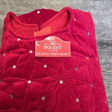 NEW Holiday Time Velvet Sequined Maroon Christmas Tree Skirt 48" Round Decorate