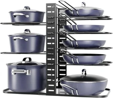 Pots and Pans Organizer: under Cabinet, Adjustable 8-Tier Pot Organizers inside