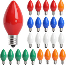 25 Pack C7 Multicolor Incandescent Christmas Light Bulbs, Vintage Ceramic Replac