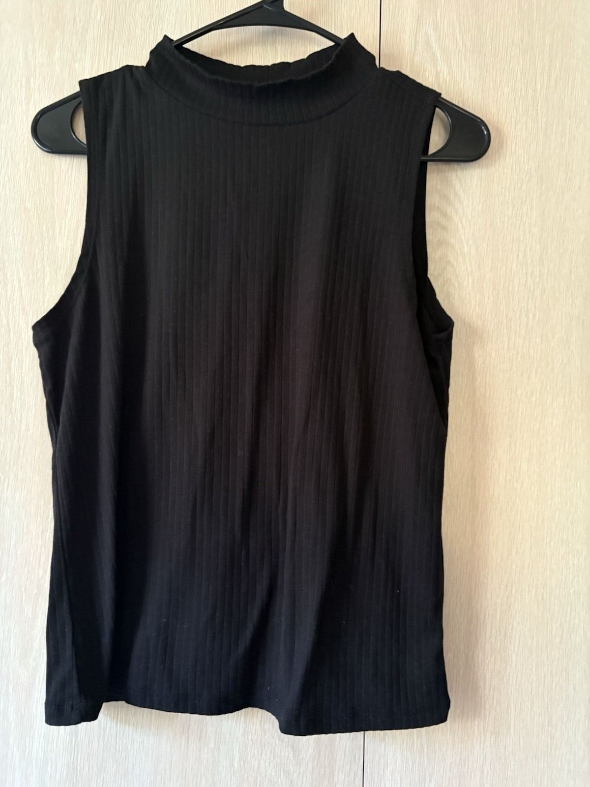 Women's One Step Up Black Mock Turtle Blouse, Size XL, Ribbed fabric, Sleeveless