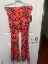No Boundaries Pink Orange Bootcut Stretch Pants w/Butterflies NWT  Med 7-9 
