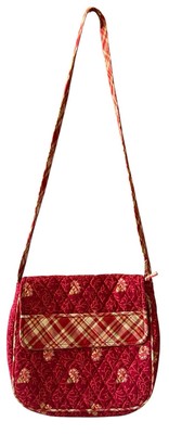 Ten Bears Purse Handbag Quilted Crossbody Floral Pattern Plaid Accents Red