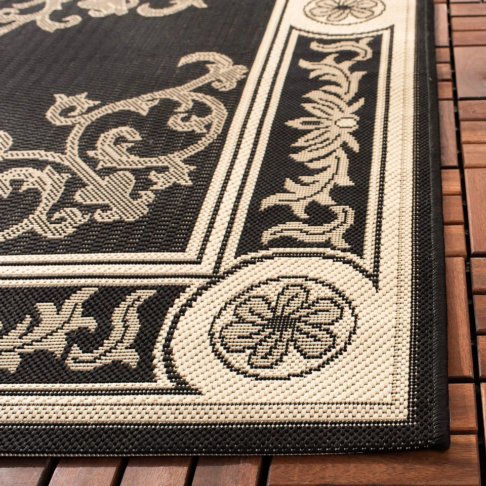 Washable Rug Outdoor Courtyard Collection - 2'7" x 5', Black & Sand, Non-Shed... - Image 3 of 3