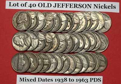 #ad #ad Jefferson Nickels Lot of 40 OLD U.S. Collectors Coins MIXED DATES 1939 1964 $26.95