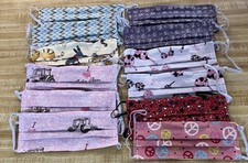 Lot of 12 Handmade 100 Cotton Adult Face Masks   Assorted Prints NEW