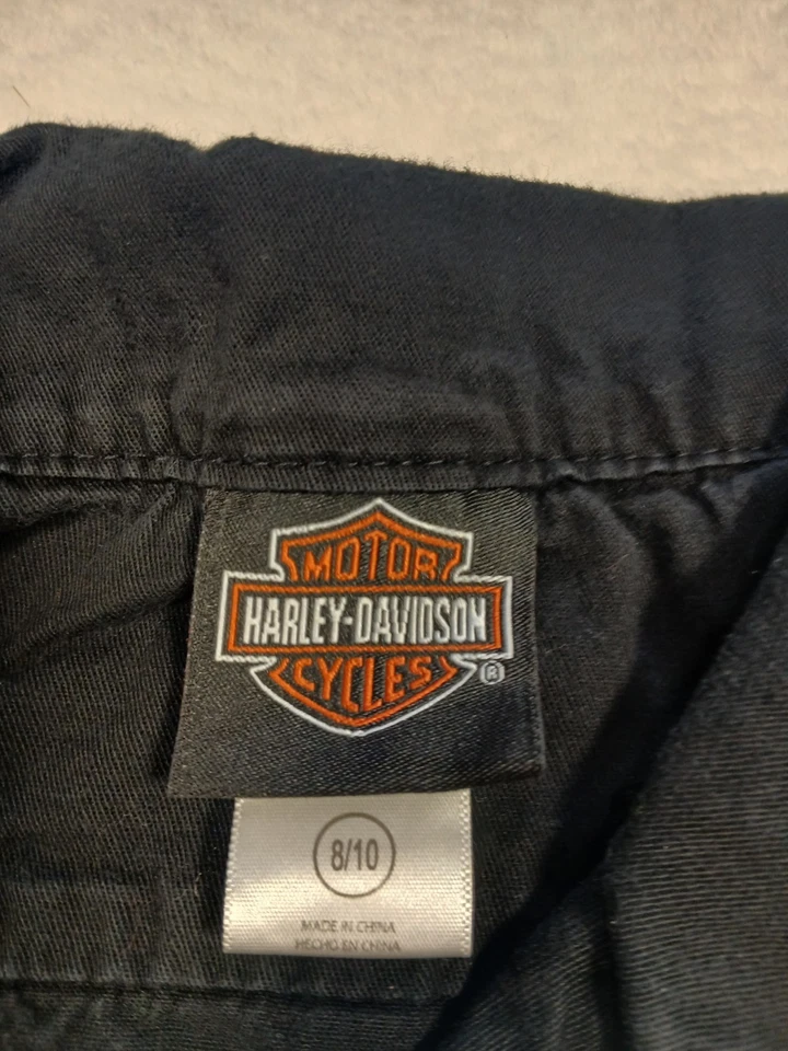 Harley-Davidson Kids 8/10 Mechanic Shirt Black Orange Embroidered Logo Top - Image 2 of 4