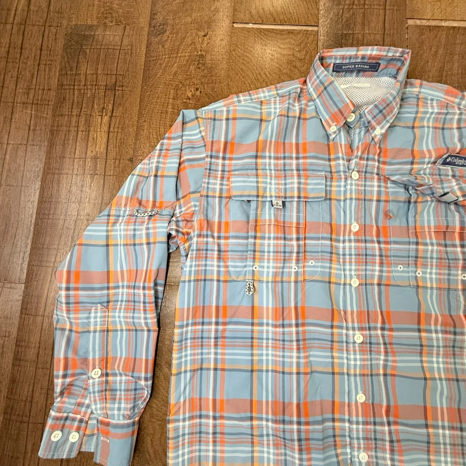 Camisa de pesca Columbia PFG masculina pequena ventilada manga longa xadrez com botão - Imagem 4 de 4