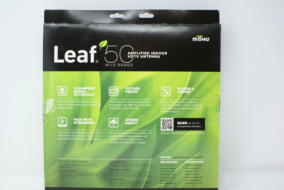 Antena HDTV interior amplificada Mohu Leaf 50 millas - blanca - usada una vez Foto 2 de 2