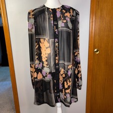 ASOS Floral Patchwork Print Sheer Button Up Long Sleeve Mini Dress US 14